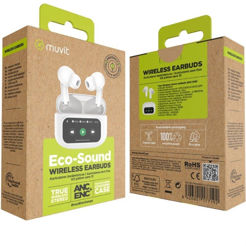 Auriculares Bluetooth Muvit For Change True Wireless Estéreo con estuche de carga/ Autonomía 6h/ Blancos
