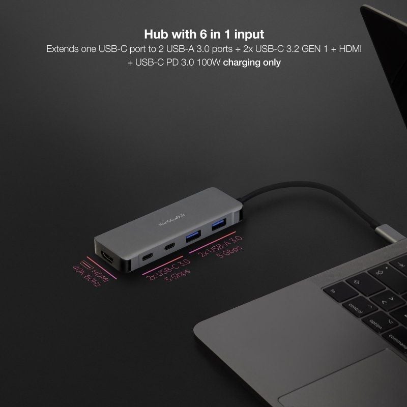 Docking Tipo-C Nanocable 10.16.1006/ 2xUSB/ 1xHDMI 4K/ 2xUSB Tipo-C/ 1xUSB Tipo-C PD/ Gris