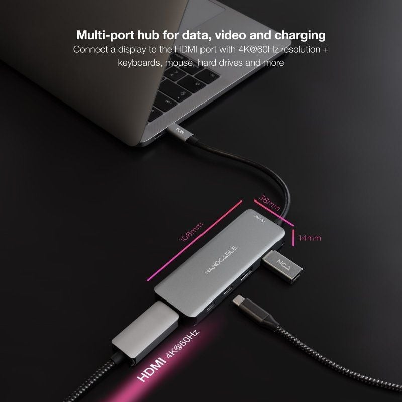 Docking Tipo-C Nanocable 10.16.1006/ 2xUSB/ 1xHDMI 4K/ 2xUSB Tipo-C/ 1xUSB Tipo-C PD/ Gris