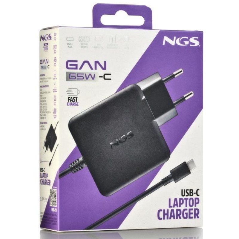 Cargador de Portátil NGS GAN 65W-C USB Tipo-C/ 65W/ Automático/ Voltaje 5-20V