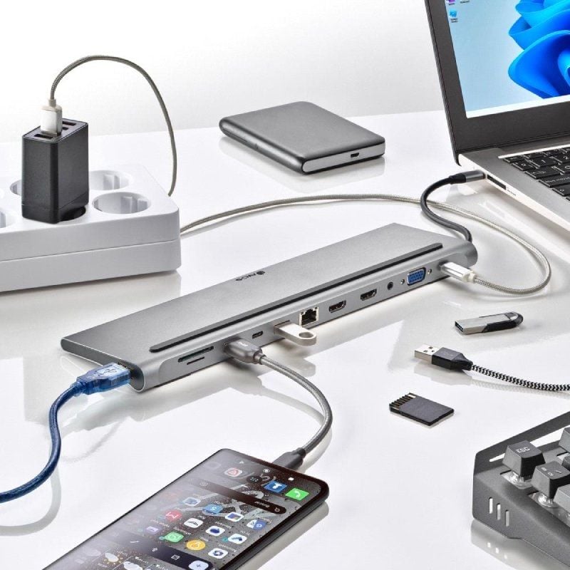 Docking USB Tipo-C NGS WonderDock12/ 3xUSB/ 2xHDMI 4K/ 1xVGA/ 1xRJ45/ 1xLector de Tarjetas/ 1xJack 3.5/ 1xUSB Tipo-C PD/ Gris