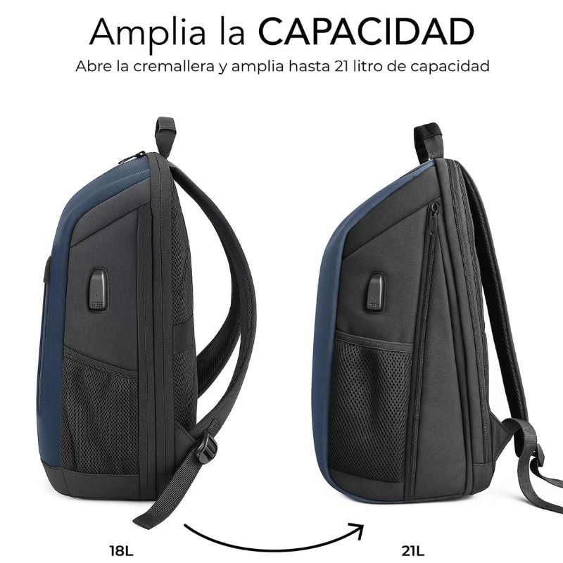 Mochila Subblim Xpand Air Padding Backpack para Portátiles hasta 15.6"/ 21L/ Puerto USB/ Azul