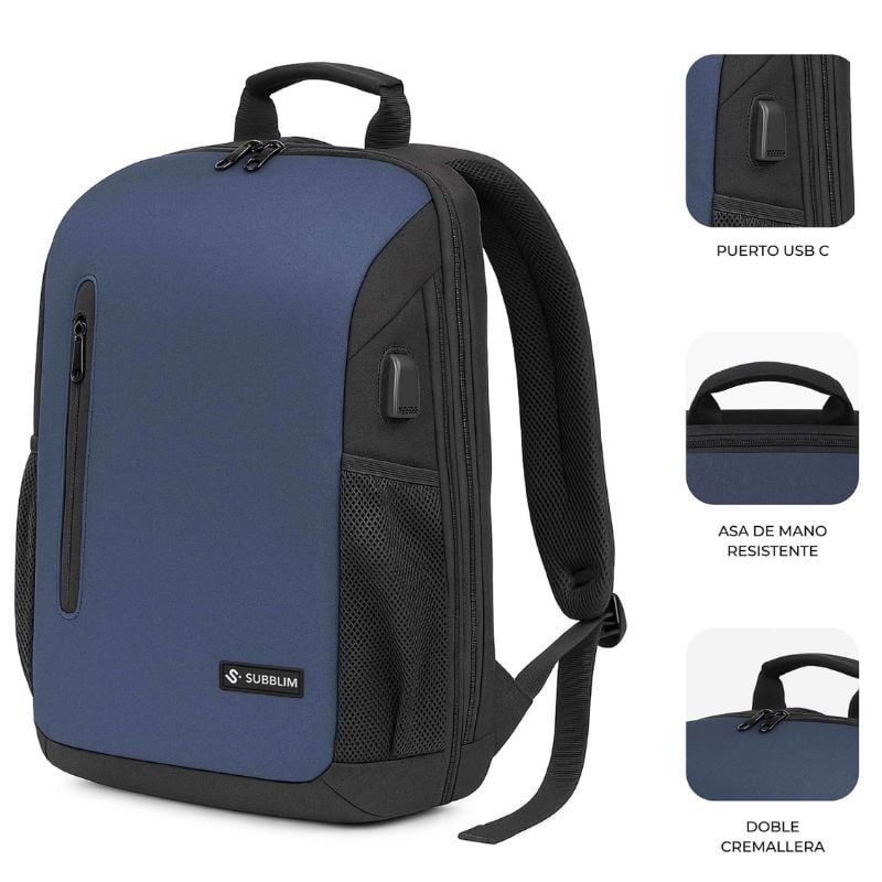 Mochila Subblim Xpand Air Padding Backpack para Portátiles hasta 15.6"/ 21L/ Puerto USB/ Azul