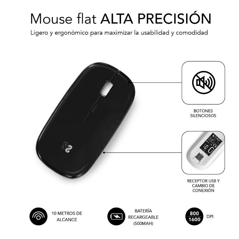 Ratón Inalámbrico Subblim Dual Flat/ Batería recargable/ Hasta 1600 DPI
