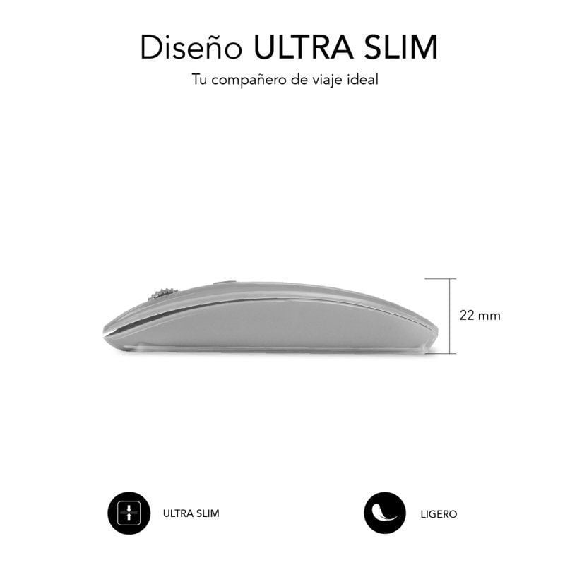 Ratón Inalámbrico Subblim Dual Flat/ Batería recargable/ Hasta 1600 DPI/ Plata