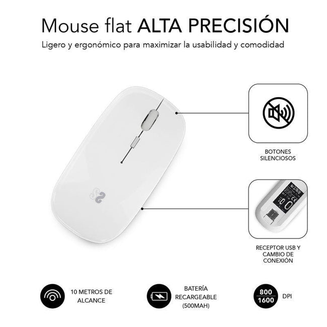 Ratón Inalámbrico Subblim Dual Flat/ Batería recargable/ Hasta 1600 DPI/ Blanco Main Image
