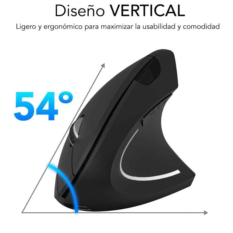 Ratón Vertical Inalámbrico Subblim Glide Vertical Ergo Dual Battery/ Batería Recargable/ Hasta 1600 DPI/ Negro