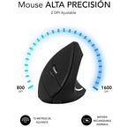 Ratón Vertical Inalámbrico Subblim Glide Vertical Ergo Dual Battery/ Batería Recargable/ Hasta 1600 DPI/ Negro
