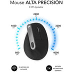 Ratón Ergonómico Inalámbrico Subblim Nature Vertical Ergo Dual Battery/ Batería Recargable/ Hasta 4000 DPI/ Negro