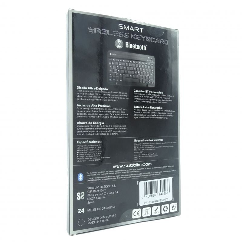 Teclado Compacto Inalámbrico Subblim Smart/ Plata