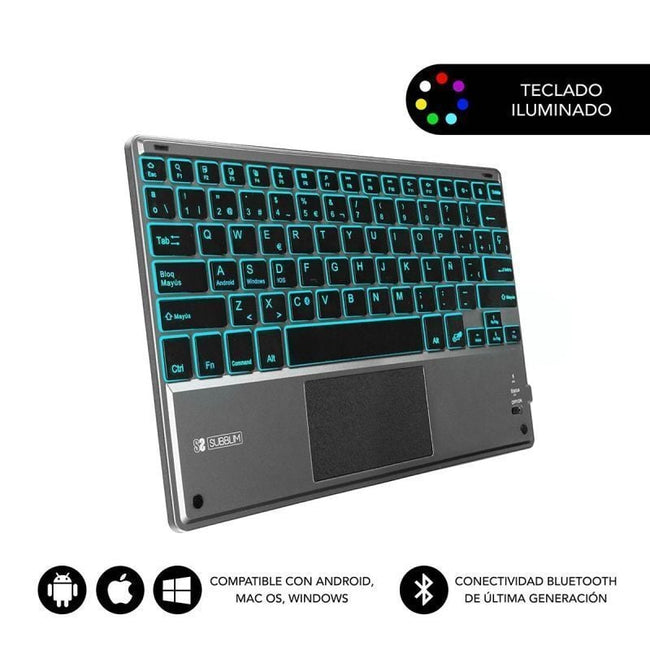 Teclado Compacto Inalámbrico Subblim Touchpad Smart Blacklit/ Gris Hover Image