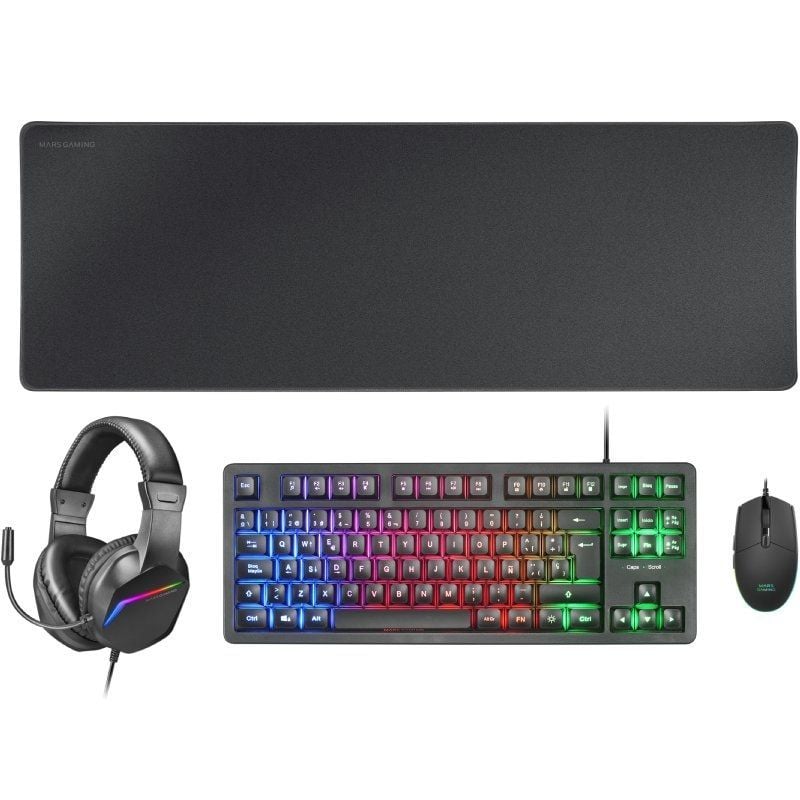 Pack Gaming Mars Gaming MCP-RGB3/ Teclado RGB + Ratón ptico + Alfombrilla XXL + Auriculares