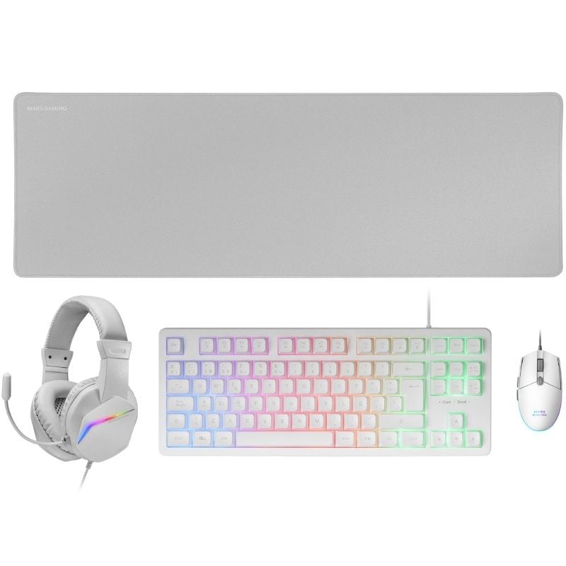 Pack Gaming Mars Gaming MCP-RGB3W/ Teclado RGB + Ratón ptico + Alfombrilla XXL + Auriculares