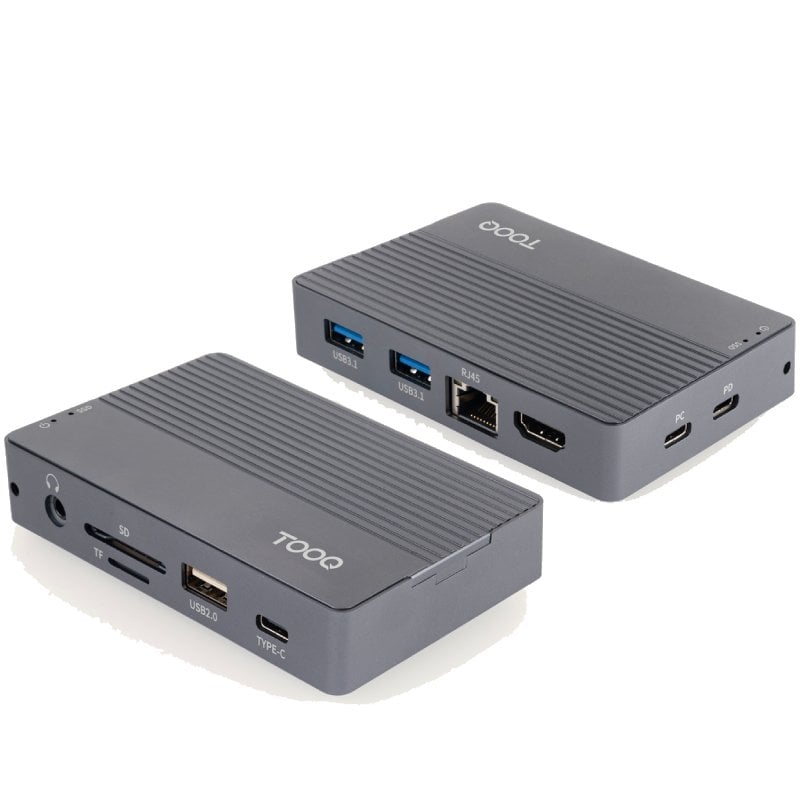 Docking USB Tipo-C TooQ TQE-2242G/ Ranura SSD M.2/ 1xHDMI/ 1xRJ45/ 1xUSB/ 1xUSB Tipo-C/ 1xLector Tarjetas/ 1x Jack 3.5/ 1xUSB Tipo-C PD