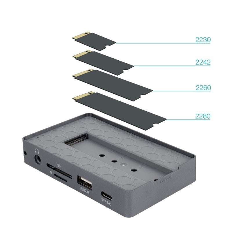 Docking USB Tipo-C TooQ TQE-2242G/ Ranura SSD M.2/ 1xHDMI/ 1xRJ45/ 1xUSB/ 1xUSB Tipo-C/ 1xLector Tarjetas/ 1x Jack 3.5/ 1xUSB Tipo-C PD