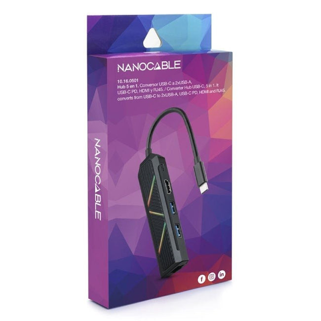 Docking USB Tipo-C Nanocable 10.16.0501/ 2xUSB/ 1xUSB Tipo-C PD/ 1xHDMI/ 1xRJ45/ Negro Main Image