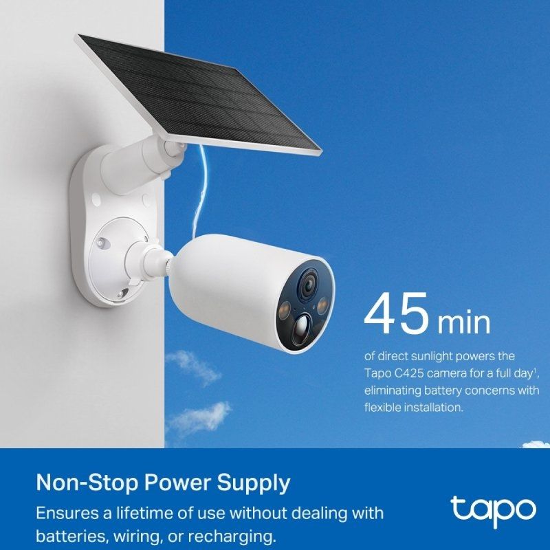 Cámara de Videovigilancia TP-Link Tapo C425 KIT/ Visión Nocturna/ Control desde APP/ Incluye Panel Solar