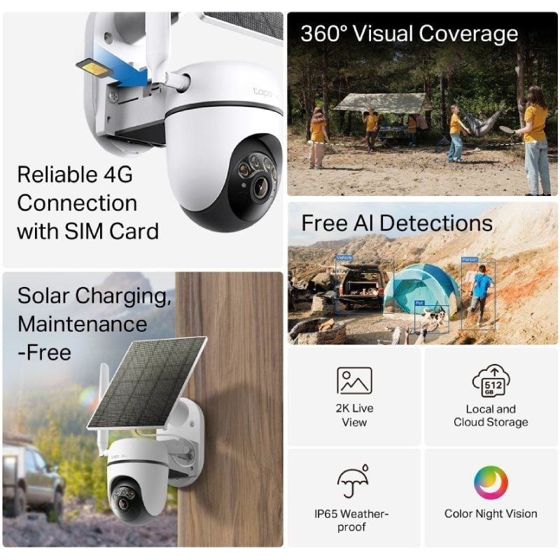 Cámara de Videovigilancia TP-Link Tapo C615G Kit/ Visión Nocturna/ Control desde APP/ Incluye Panel Solar