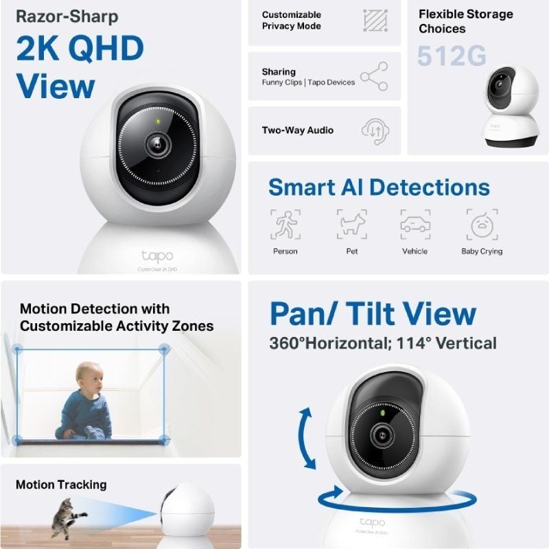 Cámara de Videovigilancia TP-Link Tapo TC72/ 360/ Visión Nocturna/ Control desde APP