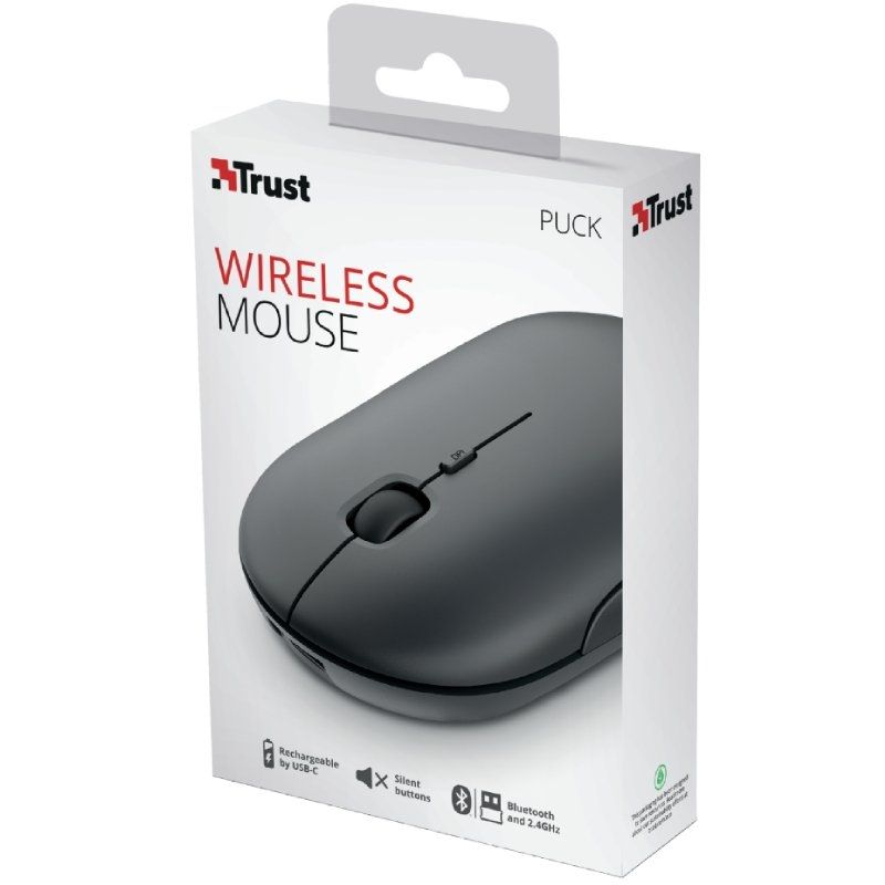 Ratón Inalámbrico Trust Puck/ Batería recargable/ Hasta 1600 DPI