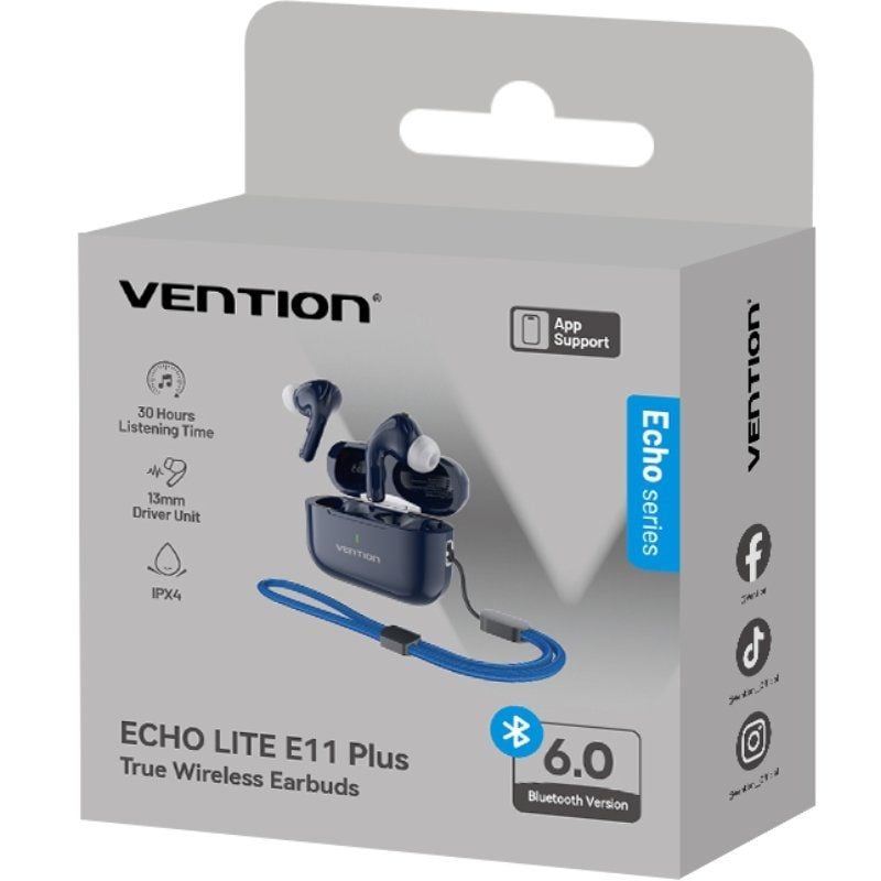 Auriculares Bluetooth Vention Echo Lite E11 Plus con estuche de carga/ Autonomía 6h/ Azules