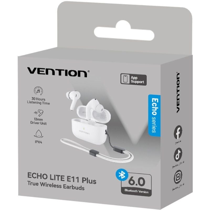 Auriculares Bluetooth Vention Echo Lite E11 Plus con estuche de carga/ Autonomía 6h/ Blancos