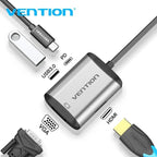 Conversor Vention TFAHB/ 1xUSB/ 1xHDMI/ 1xVGA/ 1xUSB Tipo-C PD/ Gris