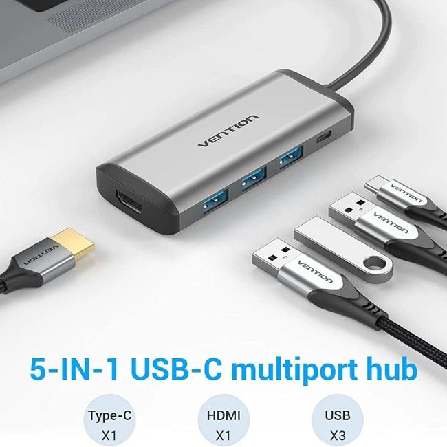 Docking USB Tipo-C Vention CNBHB/ 1xHDMI 4K/ 3xUSB/ 1xUSB Tipo-C PD/ Gris Main Image
