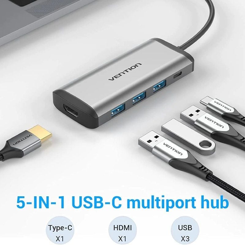 Docking USB Tipo-C Vention CNBHB/ 1xHDMI 4K/ 3xUSB/ 1xUSB Tipo-C PD/ Gris