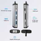 Docking USB Tipo-C Vention CNDHB/ 1xHDMI 4K/ 3xUSB/ 1xUSB Tipo-C PD/ 1xRJ45/ 1xLector tarjetas/ Gris