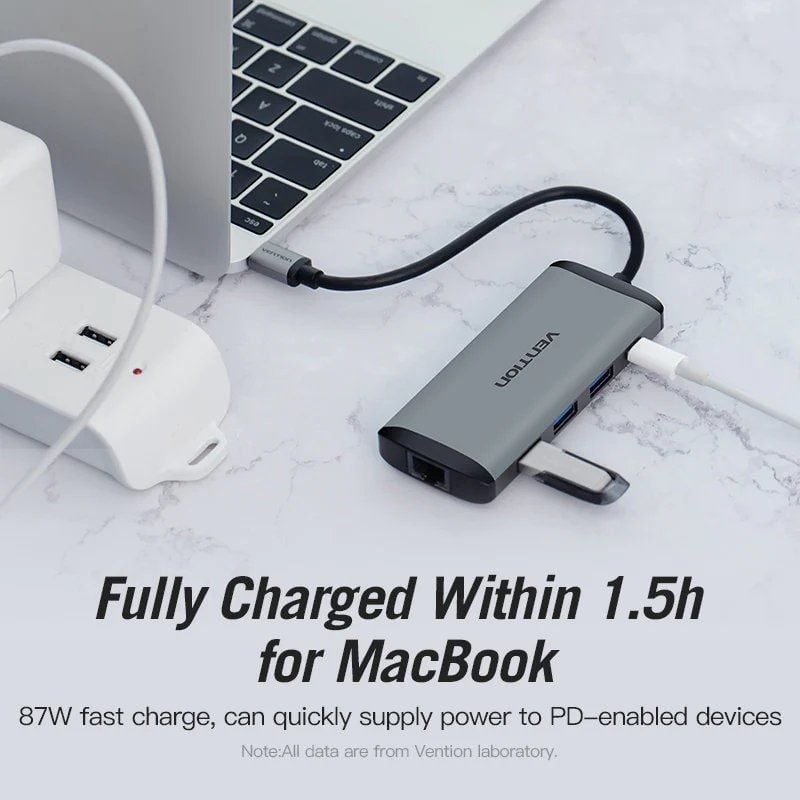 Docking USB Tipo-C Vention CNDHB/ 1xHDMI 4K/ 3xUSB/ 1xUSB Tipo-C PD/ 1xRJ45/ 1xLector tarjetas/ Gris