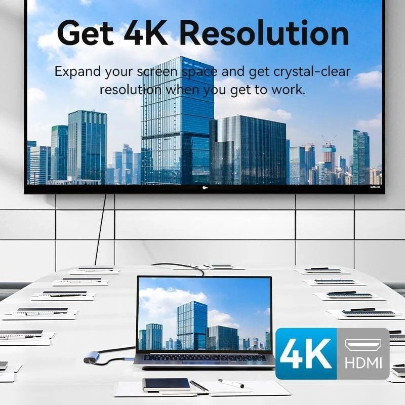 Docking USB Tipo-C Vention TGESB/ 3xUSB/ 1xHDMI 4K/ 1xUSB Tipo-C PD/ Azul