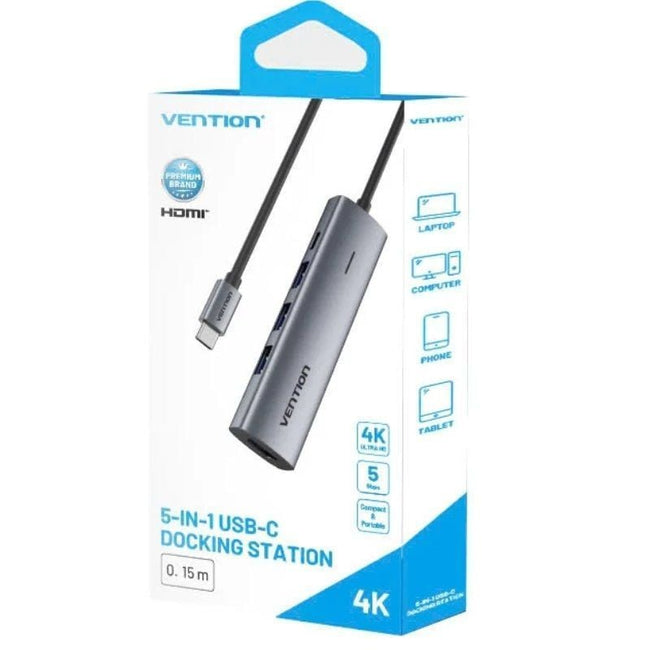 Docking USB Tipo-C Vention TGGHB/ 3xUSB/ 1xHDMI 4K/ 1xUSB Tipo-C PD/ Gris Main Image