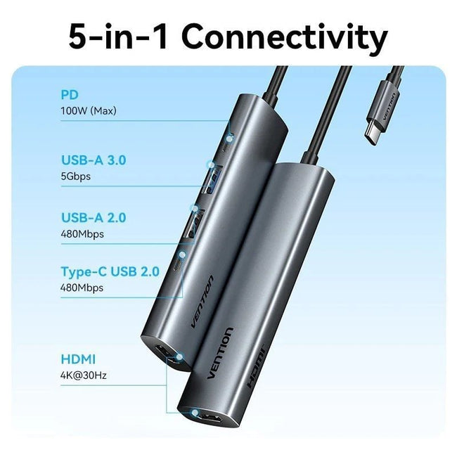 Docking USB Tipo-C Vention TGLHB/ 1xUSB Tipo-C/ 2xUSB/ 1xHDMI 4K/ 1xUSB Tipo-C PD/ Gris Main Image