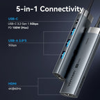 Docking USB Tipo-C Vention TGMHB/ 3xUSB/ 1xHDMI 4K/ 1xUSB Tipo-C PD/ Gris