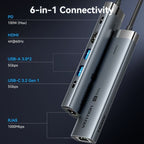 Docking USB Tipo-C Vention TGNHB/ 1xUSB 3.2 Tipo-C/ 2xUSB/ 1xHDMI 4K/ 1xRJ45/ 1xUSB Tipo-C PD/ Gris