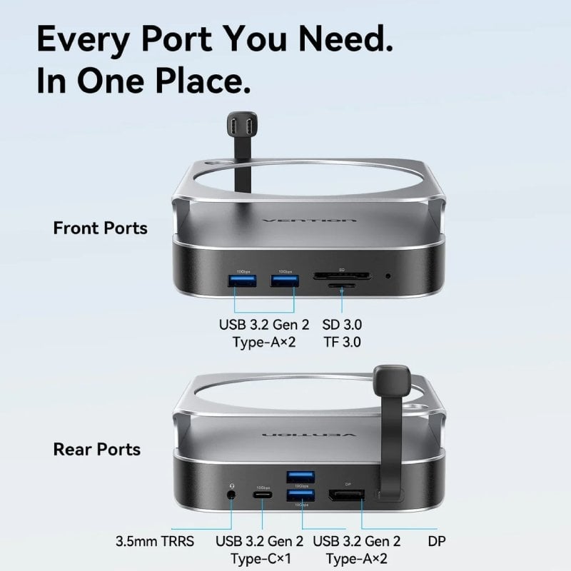 Docking para Mac Mini USB Tipo-C Vention THIHAG/ Ranura SSD M.2/ 4xUSB/ 1xUSB Tipo-C/ 1xDisplayPort 4K/ 1xLector Tarjetas/ 1xJack 3.5mm