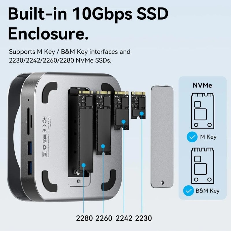 Docking para Mac Mini USB Tipo-C Vention THIHAG/ Ranura SSD M.2/ 4xUSB/ 1xUSB Tipo-C/ 1xDisplayPort 4K/ 1xLector Tarjetas/ 1xJack 3.5mm