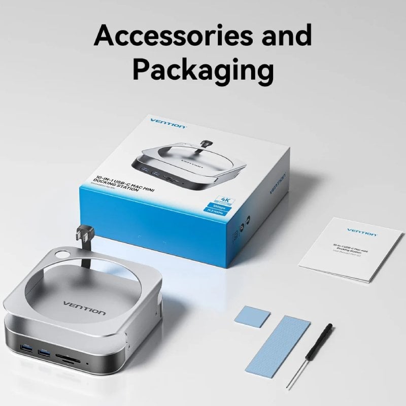 Docking para Mac Mini USB Tipo-C Vention THIHAG/ Ranura SSD M.2/ 4xUSB/ 1xUSB Tipo-C/ 1xDisplayPort 4K/ 1xLector Tarjetas/ 1xJack 3.5mm