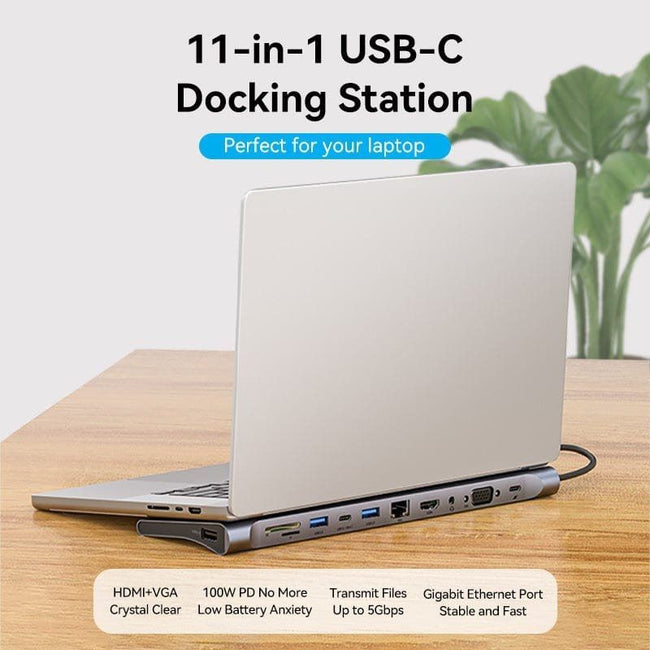 Docking USB Tipo-C Vention THTHC/ 1xHDMI/ 1xVGA/ 3xUSB/ 1xUSB Tipo-C/ 1xUSB Tipo-C PD/ 1xRJ45/ 1xLector Tarjetas SD y MicroSD/ Jack 3.5/ Gris Main Image