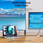 Docking USB Tipo-C Vention THTHC/ 1xHDMI/ 1xVGA/ 3xUSB/ 1xUSB Tipo-C/ 1xUSB Tipo-C PD/ 1xRJ45/ 1xLector Tarjetas SD y MicroSD/ Jack 3.5/ Gris