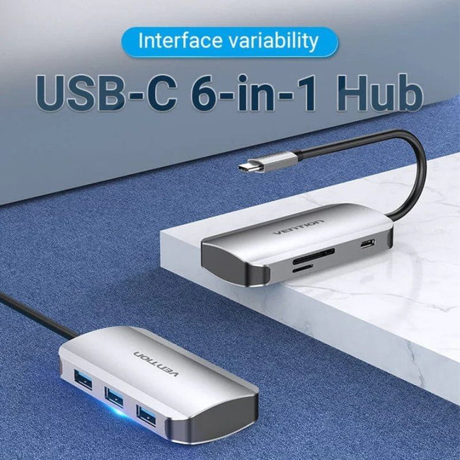 Docking USB Tipo-C Vention TNHHB/ 3xUSB/ 1xUSB Tipo-C PD/ 1xLector Tarjetas SD y MicroSD/ Gris Main Image