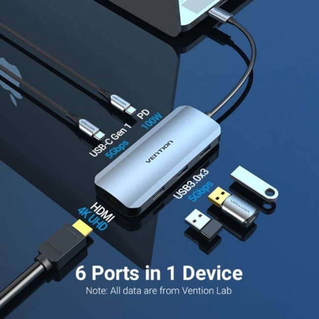 Docking USB Tipo-C Vention TOFHB/ 1xHDMI/ 3xUSB/ 1xUSB Tipo-C/ 1xUSB Tipo-C PD/ Gris Main Image