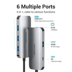 Docking USB Tipo-C Vention TOHHB/ 1xHDMI 4K/ 3xUSB/ 1xRJ45/ 1xUSB Tipo-C PD/ Gris