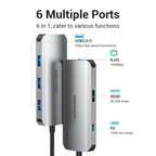 Docking USB Tipo-C Vention TOHHB/ 1xHDMI 4K/ 3xUSB/ 1xRJ45/ 1xUSB Tipo-C PD/ Gris