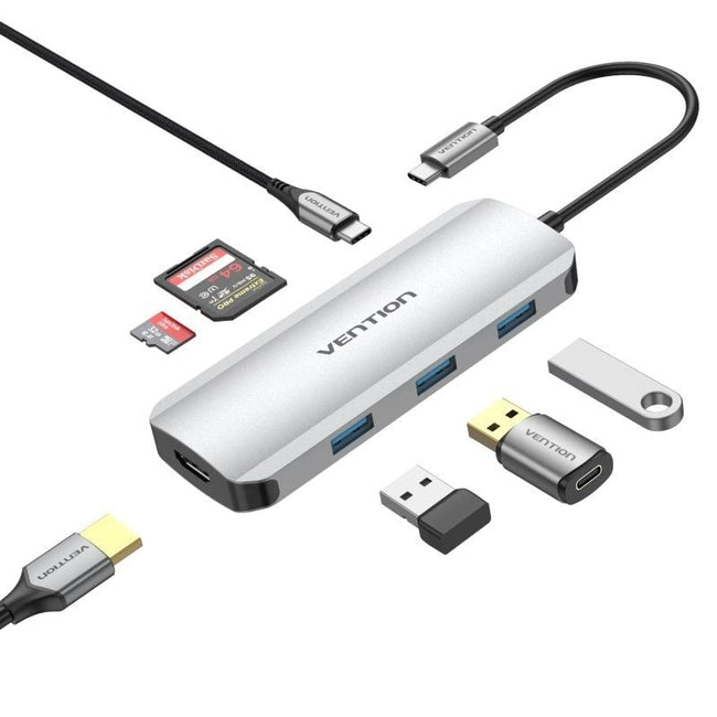 Docking USB Tipo-C Vention TOJHB/ 1xHDMI 4K/ 3xUSB/ 1xUSB Tipo-C/ 1xLector Tarjetas/ Gris Hover Image
