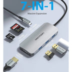 Docking USB Tipo-C Vention TOJHB/ 1xHDMI 4K/ 3xUSB/ 1xUSB Tipo-C/ 1xLector Tarjetas/ Gris