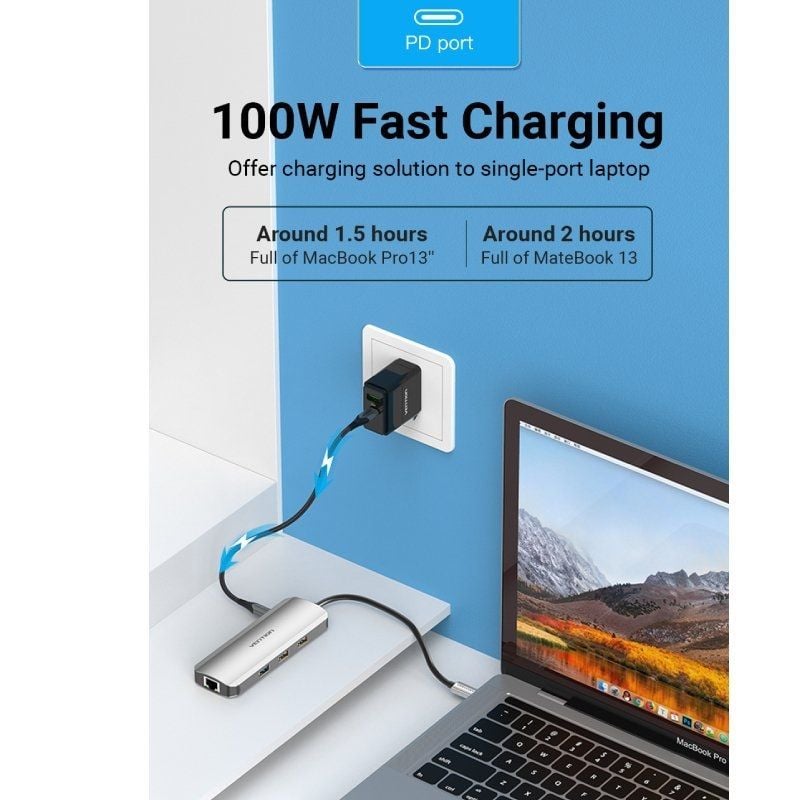 Docking USB Tipo-C Vention TOKHB/ 1xHDMI 4K/ 3xUSB/ 1xUSB Tipo-C PD/ 1xRJ45/ 1xLector Tarjetas SD y MicroSD/ Gris