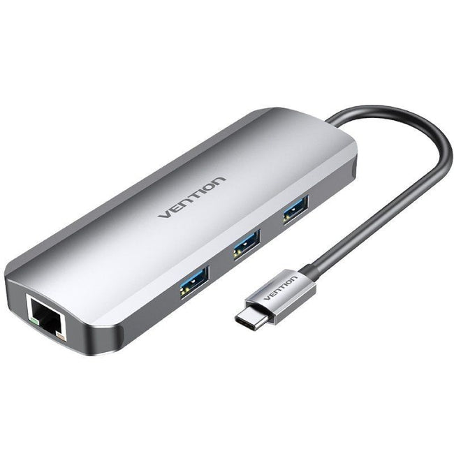 Docking USB Tipo-C Vention TOLHB/ 1xHDMI 4K/ 3xUSB/ 1xUSB Tipo-C PD/ 1xRJ45/ 1xLector Tarjetas SD/ 1x MicroSD/ Jack 3.5/ Gris Hover Image