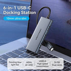 Docking USB Tipo-C Vention TOOHB/ 1xHDMI 4K/ 3xUSB/ 1xLector Tarjetas/ Gris